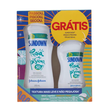 Kit protetor solar sundown praia e piscina fps50 200ml grátis fps50 120ml