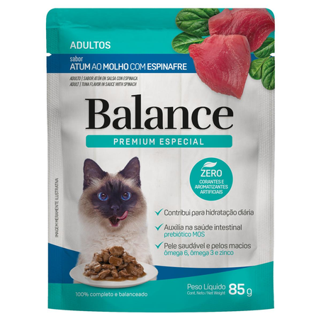 Ração para Gatos Balance 85g - Adultos - Atum ao Molho com Espinafre - Sachê
