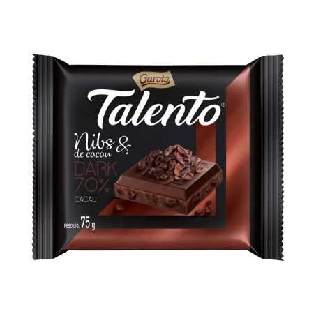 Chocolate talento nibs de cacau dark 70% cacau 75g