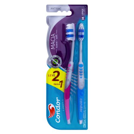 PACK ESCOVA DENTAL MACIA CONDOR ANTIBAC CABEÇA M LEVE 2 UNIDADES PAGUE 1 UNIDADE