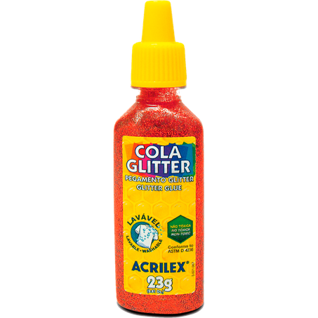 Escolar cola glitter vermelho acrilex 23g