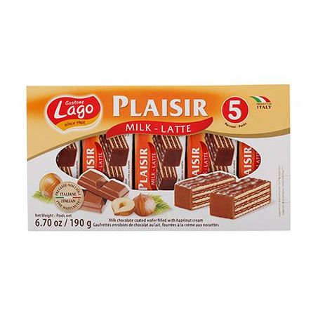 Wafer lago recheado c/creme de avelã coberto c/chocolate ao leite 190g