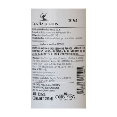 Vinho Los Haroldos Shiraz 750ml 360-1