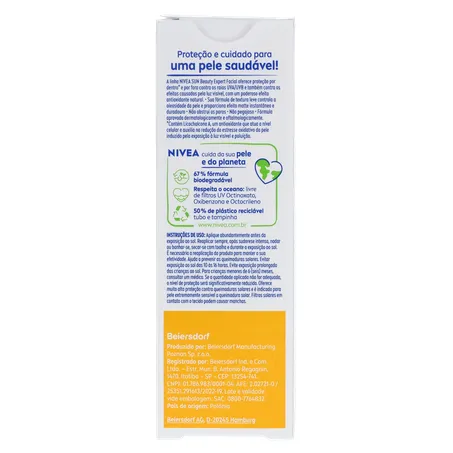 PROTETOR SOLAR NIVEA SUN FACIAL BEAUTY EXPERCT COMTROLE DA OLEOSIDADAE EFEITO MATTE FPS50 50G 360-18