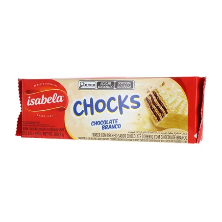 Wafer Recheio Chocolate Cobertura Chocolate Branco Isabela Chocks Pacote 100,8g 360-2