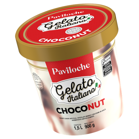 Sorvete Gelato Italiano Choconut Chocolate Branco com Creme de Avelã Paviloche Pote 1,5l