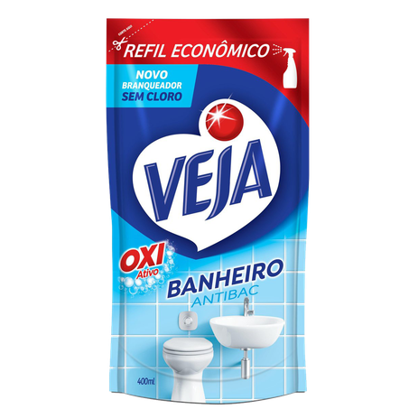 Desinfetante de Uso Geral Veja Banheiro 0% Cloro Sachê 400ml - Refil