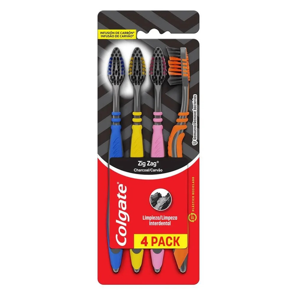 Escova Dental Colgate Zig Zag Macia Infusão de Carvão Com 4