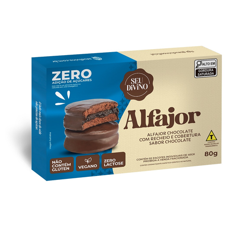 Alfajor Vegano Seu Divino Chocolate Sem Glúten e Açúcar 80g