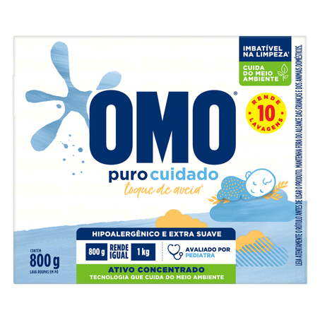 Lava Roupas em Pó Omo Puro Cuidado Caixa 800gr