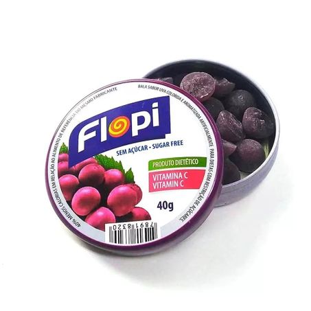 Bala flopi lata sem acucar uva 40g