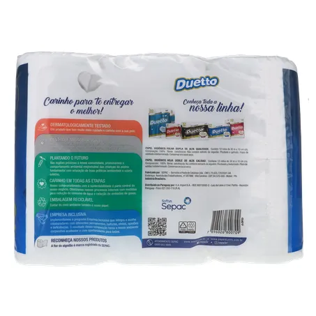 Papel higiênico duetto folha dupla 12x30m neutro 360-18