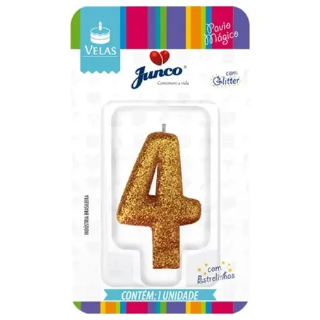 Vela Aniversario Junco Live Colors N4 Glitter Ouro