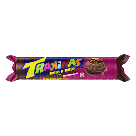 BISCOITO RECHEIO CHOCOLATE E MORANGO TRAKINAS MEIO A MEIO