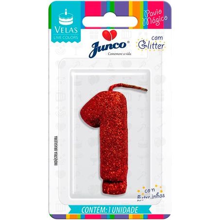 Vela Aniversario Junco Live Colors N1 Vermelho Gliter