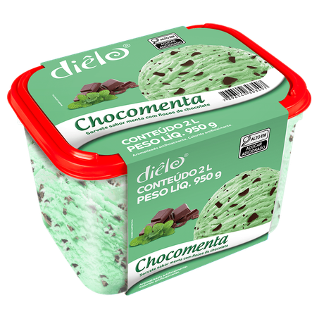 Sorvete diêlo chocomenta menta com flocos de chocolate pote 2l