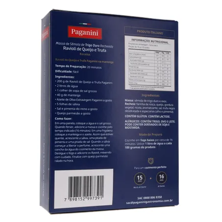Massa Ravioli Paganini Queijo e Trufa Caixa 200gr 360-16