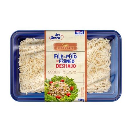 Filé peito frango desfiado e resfriado ave serra 400g