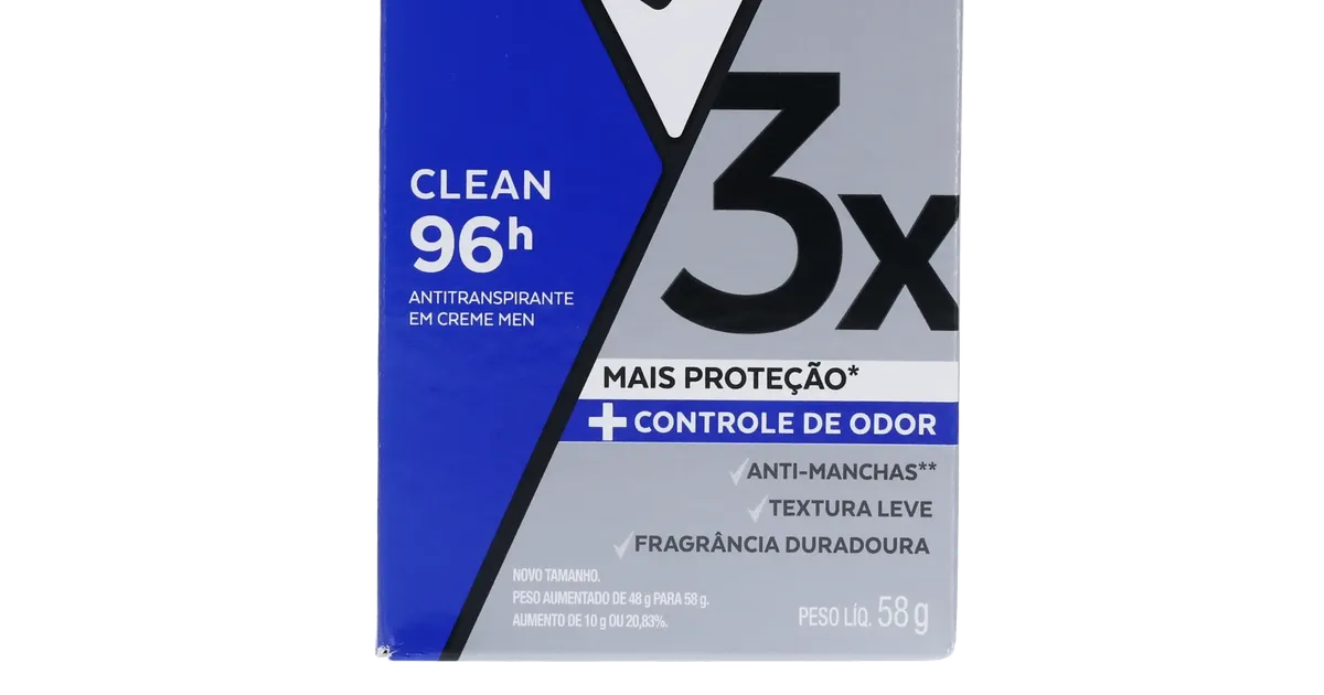 Antitranspirante em Creme Rexona Clinical Clean 96h Caixa 58gr