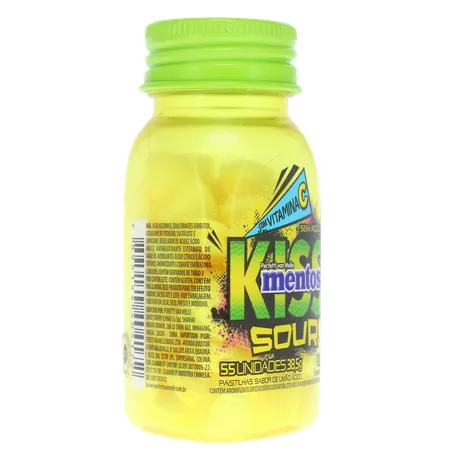 Pastilha Mentos Kiss Suor Limão Ácido Frasco com 55un - 38.5gr 360-30