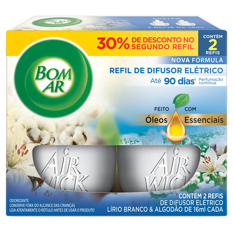 Conjunto Difusor Elétrico Bom Ar 16ml - 30% - Lírio Branco - Refil