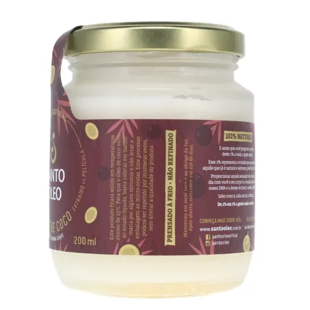 Óleo de Coco Santo Óleo Extra Virgem  Pote de Vidro 200ml 360-7