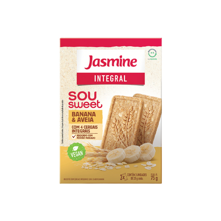 Biscoito Vegano Integral Banana & Aveia Jasmine Sou Sweet