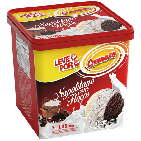 Sorvete cremoso napolitano com flocos pote 3l