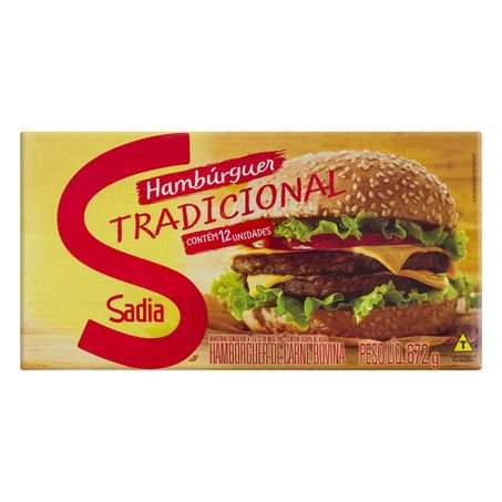 HAMBÚRGUER DE CARNE BOVINA TRADICIONAL SADIA COM 12 UNIDADES