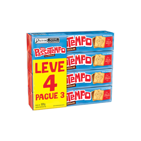 Biscoito Recheado Passatempo 520g - Chocolate - Leve 4, Pague 3