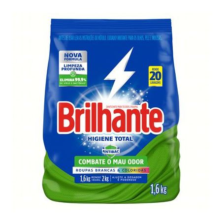 Lava Roupas Desinfetante em Pó Brilhante Higiene Total Combate Germe E Bactérias 1.6KG