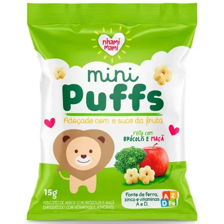 BISCOITO ARROZ MINI PUFFS 15G NHAM BROC/MACA