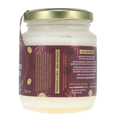 Óleo de Coco Santo Óleo Extra Virgem  Pote de Vidro 200ml 360-8