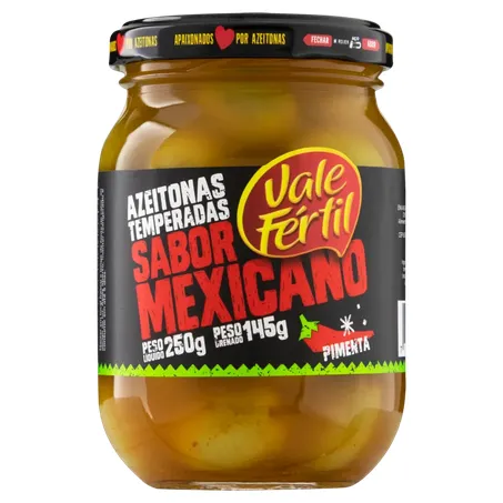 Azeitona Verde em Conserva Vale Fértil Sabor Mexicano Pote de Vidro 145gr
