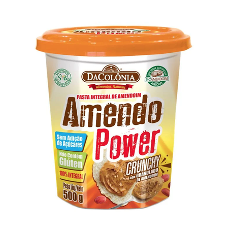 Pasta Integral de Amendoim Da Colônia Amendo Power Crunchy com Granulado de Amendoim Pote 500gr
