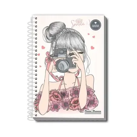 Caderno espiral 1/4 capa dura uau femini
