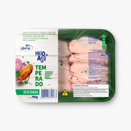 MEIO DA ASA DE FRANGO C/OSSO AVE SERRA TEMPERADA RESFRIADA BANDEJA 700G