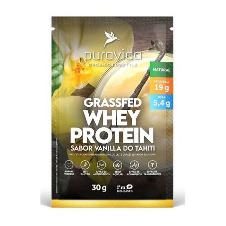 Suplemento puravida grassfed whey protein vanilla sache 30g