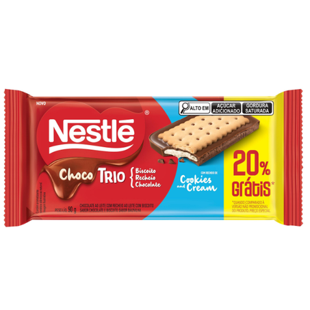 CHOCOLA NESTLE TRIO AO LEITE 90G 20% GRÁTIS
