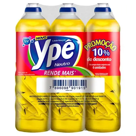 DETERGENTE YPE 500ML NEUTRO C.6UN DESC.10%