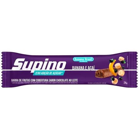 Barra De Frutas Supino Zero Banana e Açaí Cobertura Chocolate Ao Leite 24g 
 