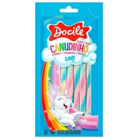 Bala canudinho docile 70g morango citrico unicornio