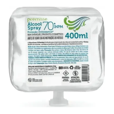 ÁLCOOL SPRAY ANTI-SÉPTICO 400ML CLEAN PREMISSE REFIL