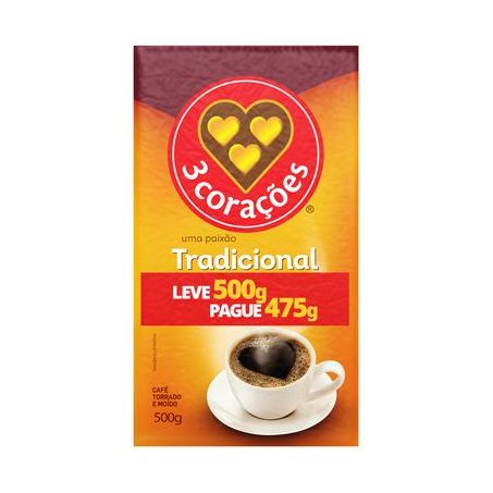 Café 3 Corações Tradicional Pacote Leve 500g Pague 475g