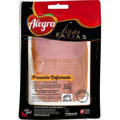 Presunto Alegra 200g - Cozido - Defumado - Fatiado