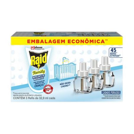 Repelente Raid Eletrico 45 Noites Family 3 Refil 32,9 Ml 21976