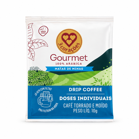CAFÉ TORRADO E MOÍDO DRIP COFFE GOURMET 10G 3 CORAÇÕES