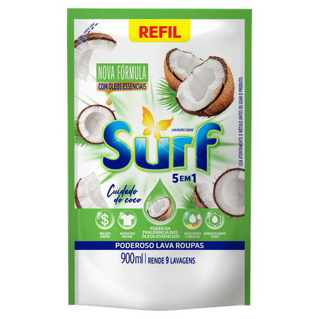 LAVA ROUPAS SURF LIQUIDO SACHE CUIDA COCO 900ML
