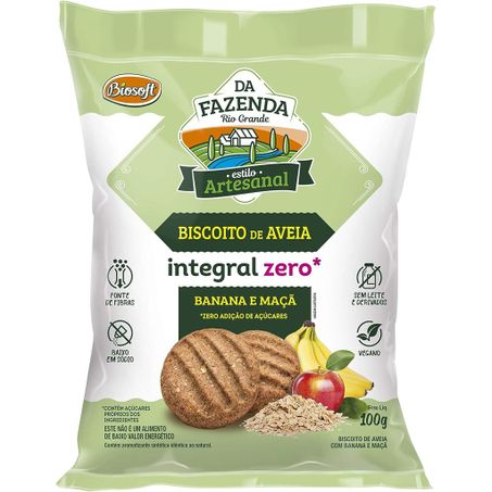 BISCOITO INT ZERO AVEIA C/BANANA E MACA 100G BIOSO