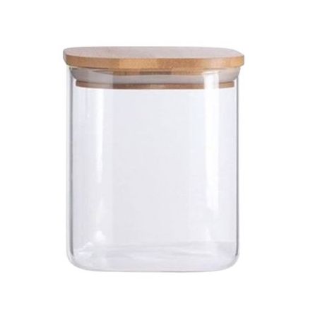 POTE OIKOS VIDRO COM TAMPA HERMÉTICO/BAMBU QUADRADO 320ML